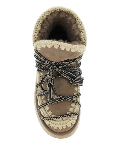 Mou Grey Ankle Boots With Lace Closure And Tassel Detail In Leather Woman In Brown