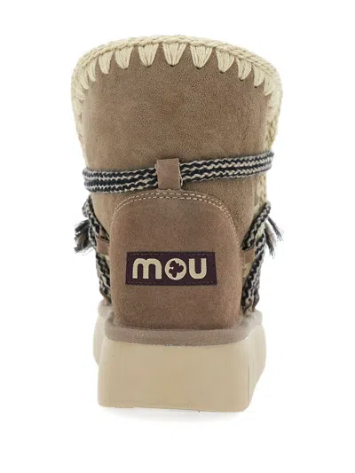 Mou Grey Ankle Boots With Lace Closure And Tassel Detail In Leather Woman In Brown