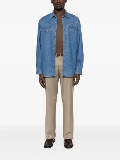 Lardini Double-pocket Denim Shirt In Blue