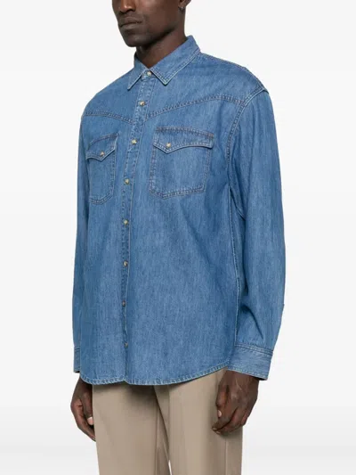 Lardini Double-pocket Denim Shirt In Blue