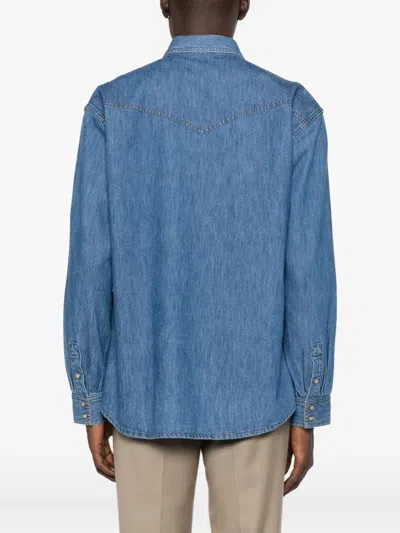 Lardini Double-pocket Denim Shirt In Blue