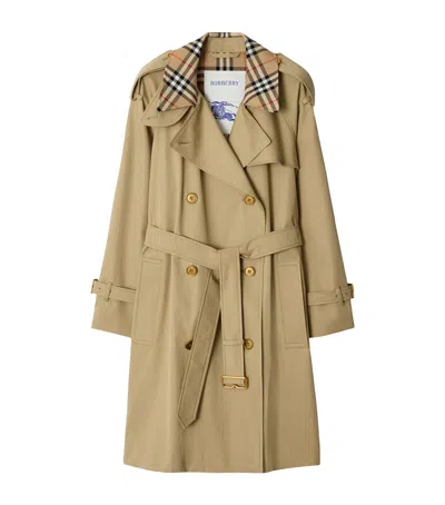 Burberry Check Collar Long Castleford Trench Coat In Multi