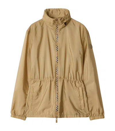 Burberry Short Checker-tape Nylon Parka In Neutral