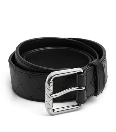 Bottega Veneta Intrecciato Leather Stamp Belt In Black