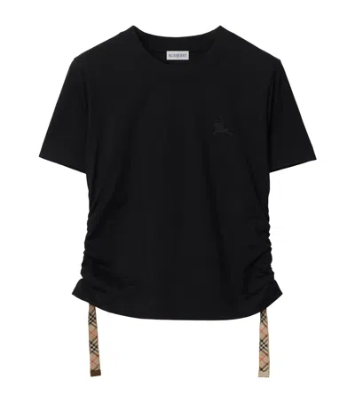 Burberry Black T Shirt With Check Pattern Detail In Black