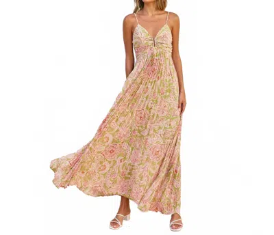 Dress Forum Lilly Bloom Pleated Maxi Dress In Green And Mauve In Multi