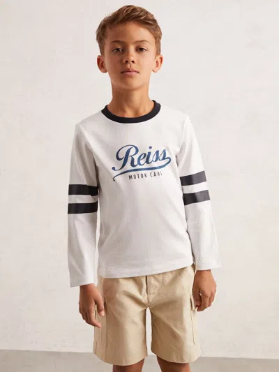 Reiss White/blue 9-13 Yrs Cotton Motor Cars Logo T-shirt In Multi