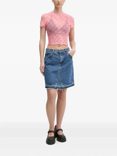 Hugo Boss Women's Cotton Frayed Denim Miniskirt In Blue