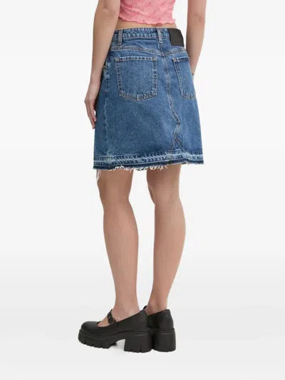 Hugo Boss Women's Cotton Frayed Denim Miniskirt In Blue