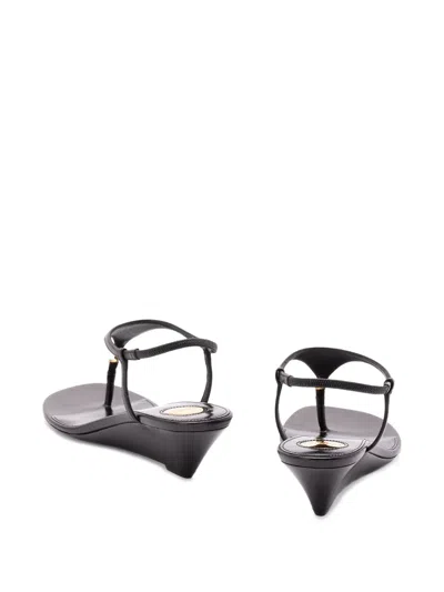 Saint Laurent Cassandra Smooth Leather Wedge Sandals In Black