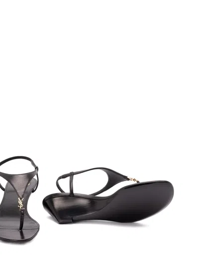 Saint Laurent Cassandra Smooth Leather Wedge Sandals In Black