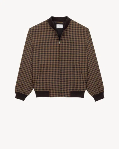 Saint Laurent Cassandre Bomber Jacket In Wool Check In Multi
