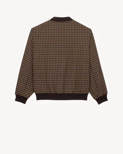 Saint Laurent Cassandre Bomber Jacket In Wool Check In Multi