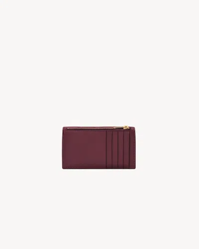 Saint Laurent Lambskin Cassandre Fragments Flap Card Holder In Burgundy