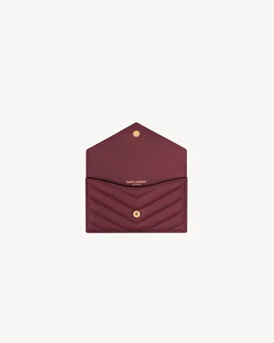 Saint Laurent Lambskin Cassandre Fragments Flap Card Holder In Burgundy