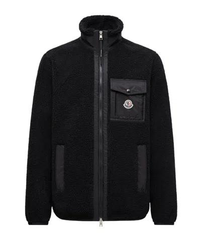 Moncler Teddy-effect Fleece Sweatshirt With Zip And Pocket In Black