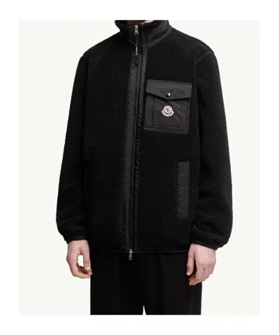 Moncler Teddy-effect Fleece Sweatshirt With Zip And Pocket In Black