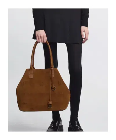 Hogan Medium Script Logo Leather Shoulder Bag In Brown