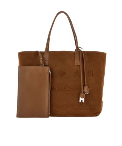 Hogan Medium Script Logo Leather Shoulder Bag In Brown
