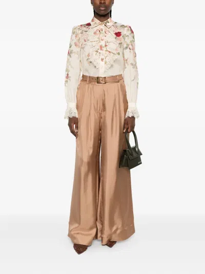 Zimmermann Cream Cascade Print Hypnotic Tux Shirt In Neutral
