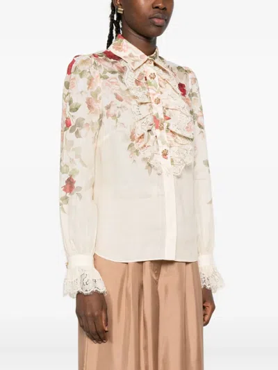 Zimmermann Cream Cascade Print Hypnotic Tux Shirt In Neutral