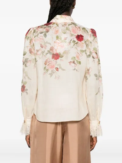 Zimmermann Cream Cascade Print Hypnotic Tux Shirt In Neutral