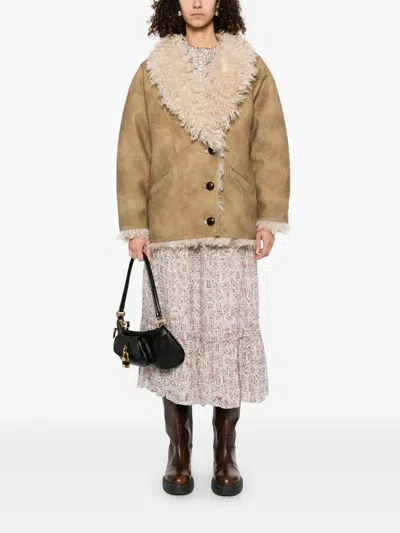 Isabel Marant Étoile Isabel Marant Etoile Women Beige Shearling Coat With High Collar And Button Closure In Leather And F In Brown