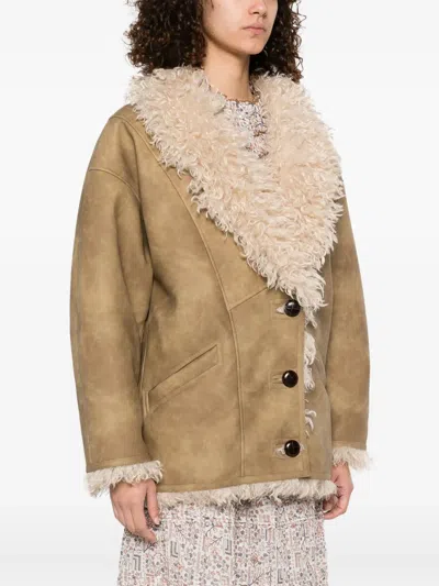Isabel Marant Étoile Isabel Marant Etoile Women Beige Shearling Coat With High Collar And Button Closure In Leather And F In Brown