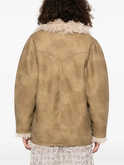 Isabel Marant Étoile Isabel Marant Etoile Women Beige Shearling Coat With High Collar And Button Closure In Leather And F In Brown