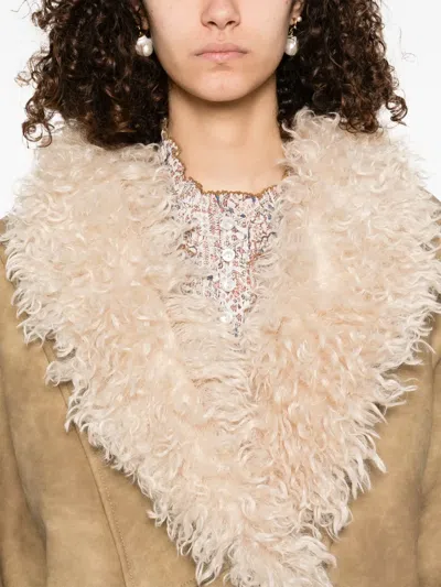 Isabel Marant Étoile Isabel Marant Etoile Women Beige Shearling Coat With High Collar And Button Closure In Leather And F In Brown