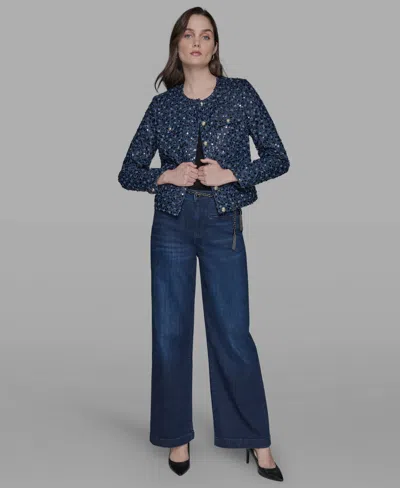 Karl Lagerfeld Women's Sequin-embellished Textured Tweed Jacket In Blue