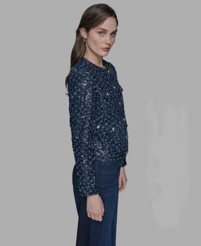 Karl Lagerfeld Women's Sequin-embellished Textured Tweed Jacket In Blue