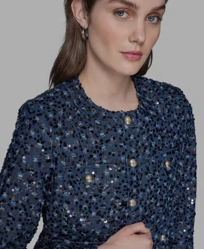 Karl Lagerfeld Women's Sequin-embellished Textured Tweed Jacket In Blue