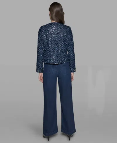 Karl Lagerfeld Women's Sequin-embellished Textured Tweed Jacket In Blue