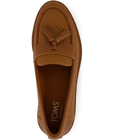 Toms Women's Womens Cara Loafer Amber Basketweave Leather Flat In Brown