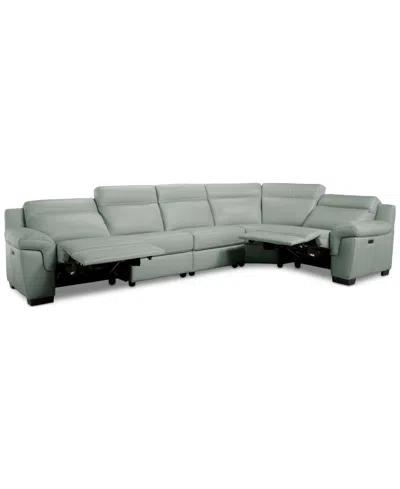 Macy's Julius Ii 5-pc. Leather L Sectional With 2 Power Recliners,  Exclusive In Green
