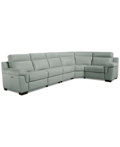 Macy's Julius Ii 5-pc. Leather L Sectional With 2 Power Recliners,  Exclusive In Green