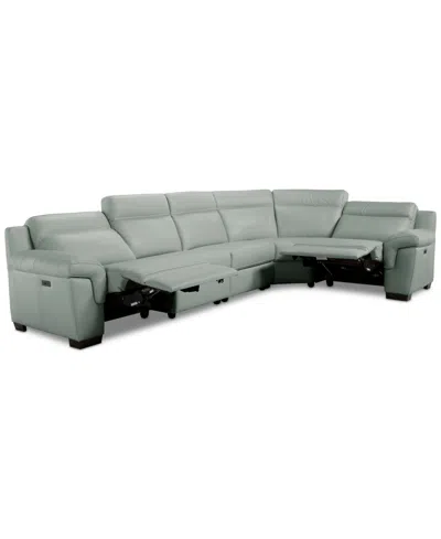 Macy's Julius Ii 5-pc. Leather L Sectional With 2 Power Recliners,  Exclusive In Green