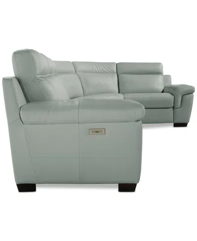 Macy's Julius Ii 5-pc. Leather L Sectional With 2 Power Recliners,  Exclusive In Green
