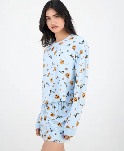 Love Tribe Juniors' Peanuts Woodstock Halloween Long-sleeve Lounge Shirt In Blue