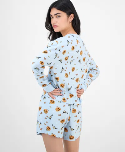 Love Tribe Juniors' Peanuts Woodstock Halloween Long-sleeve Lounge Shirt In Blue