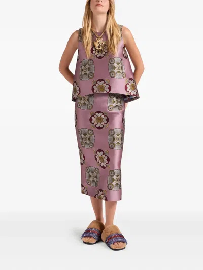 La Doublej La Scala Asymmetric Jacquard Top In Purple