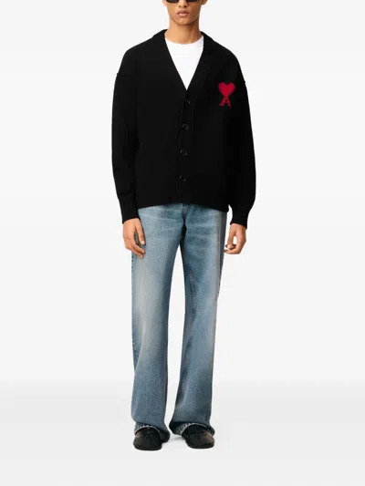 Ami Alexandre Mattiussi Ami Paris Ami Paris De Coeur Wool Cardigan In Black