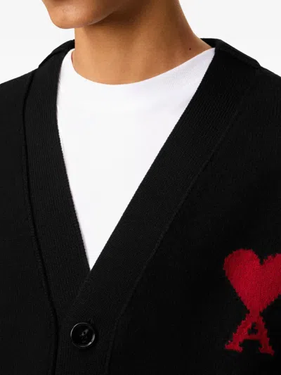 Ami Alexandre Mattiussi Ami Paris Ami Paris De Coeur Wool Cardigan In Black