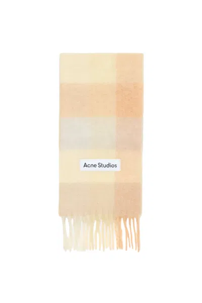 Acne Studios Alpaca Wool Blend Checkered Pattern Scarf In Neutral