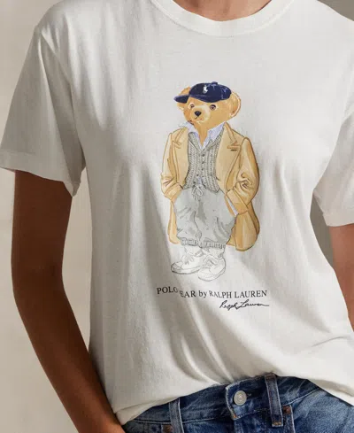 Polo Ralph Lauren White Polo Bear T-shirt In Purple