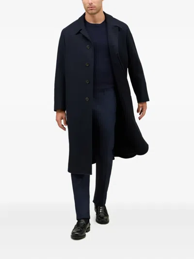 Boglioli Long Sleeve Coat With Notched Lapel And Vent In Blue