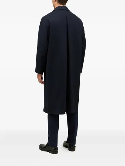 Boglioli Long Sleeve Coat With Notched Lapel And Vent In Blue