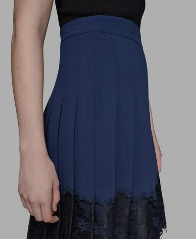 Karl Lagerfeld Women's Lace-hem Pleated Skirt In Blue