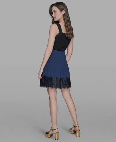 Karl Lagerfeld Women's Lace-hem Pleated Skirt In Blue